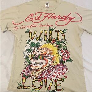 Ed Hardy Beige Wild Love Graphic Tee